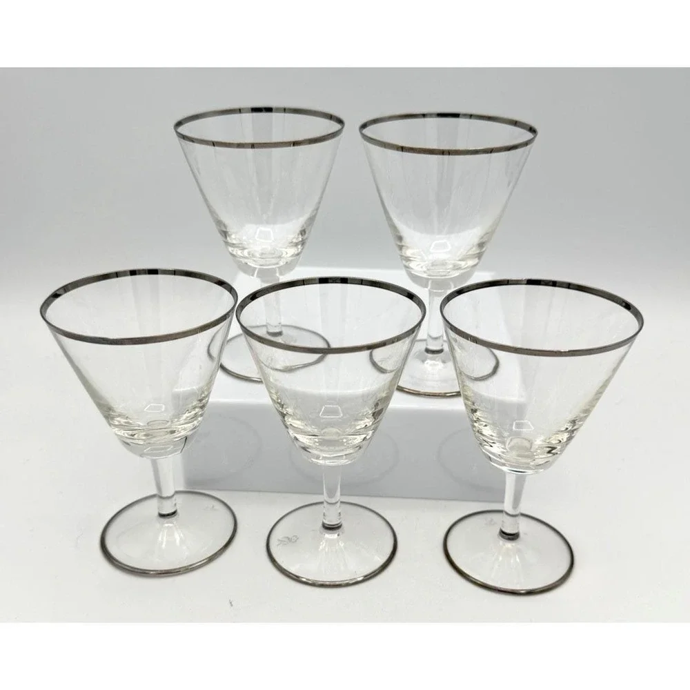 5 Rosenthal Platinum Band Sherry Liquor Glasses MCM Small Excellent Condition